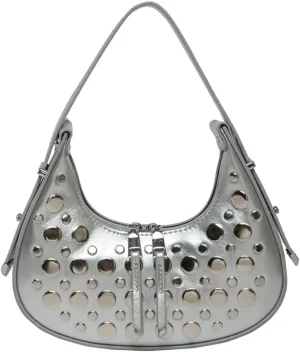 Y2k Studded Crescent Crossbody Purse Women 90s Hobo Bags Trendy Shoulder Satchels PU Leather Punk Underarm Tote Handbag