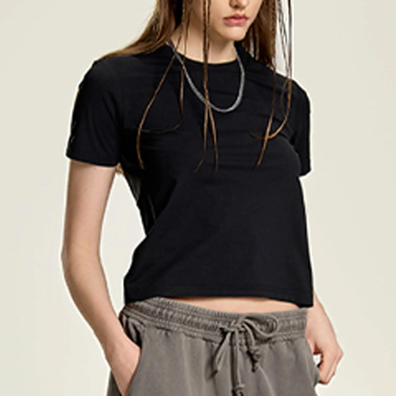 Yoolin Women's Slim Fit T-Shirt Moisture Wicking Quick Dry Round Neck Casual Summer Petite Sizing Pure Color Versatile Top