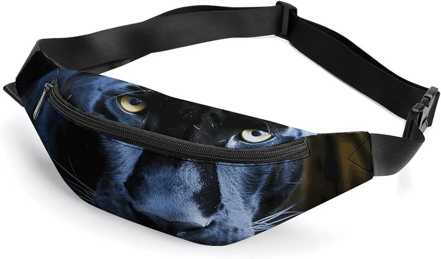 Zipper Fanny Pack for Men Women Fashion Waist Bag Stylish Crossbody Bags with Adjustable Strap Panther With Blue Eyes Travel Chest Bags Belt Bags for Running Hiking Workout Cycling